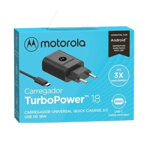 Carregador Turbo Power 30w com Cabo Usb C Motorola Cabo Tipo C