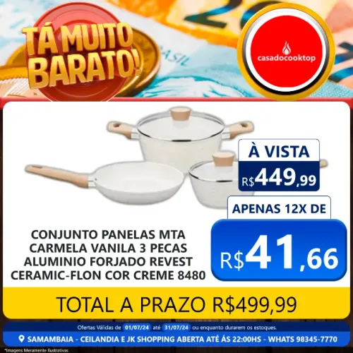Conjunto panelas mta carmela vanila 3 pecas aluminio forjado revest ceramic-flon cor creme
