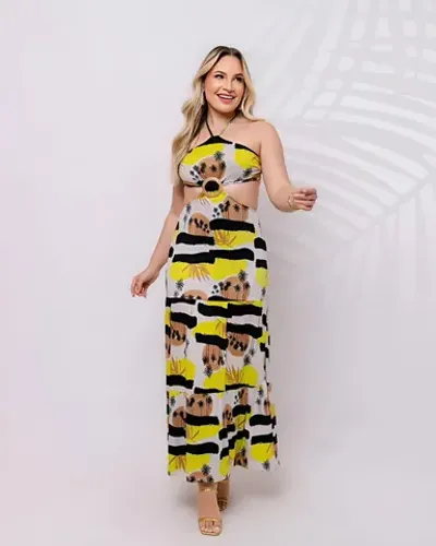 Combo 2 Vestidos Longos Promoção Estampado Malha suede Atacado (Pode escolher)