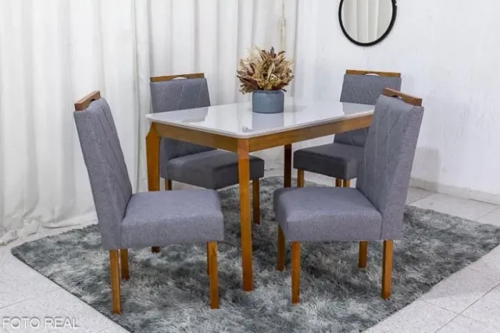 Mesa de Jantar Alegra Tampo Vidro Off 120×80 4 Cadeiras- Entrega Rápida