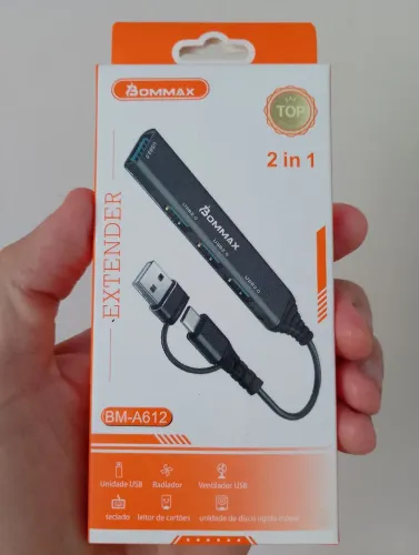 Extensor USB 2 em 1 com Adaptador Tipo C - Bommax BM-A612