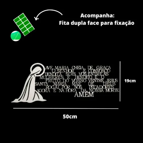 Quadro Oração Imagem AVE MARIA MDF Branco