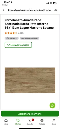 Porcelanato Amadeirado Acetinado Borda Reta Interno 56x113cm Legno Marrone Savane, 10m2