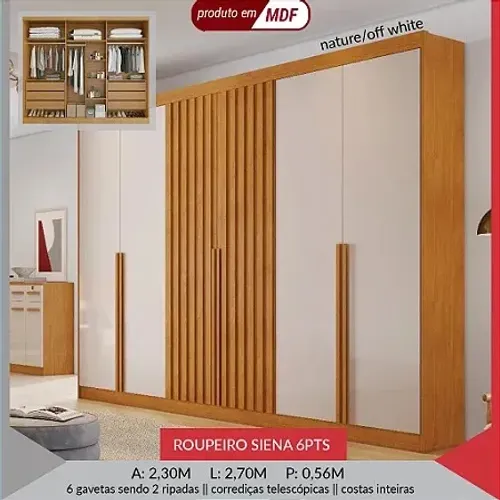 Guarda Roupa Siena MDF 270cm - pés de brinde - Promoção