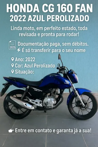 Honda CG 160 Fan 2022  Azul Perolizado 