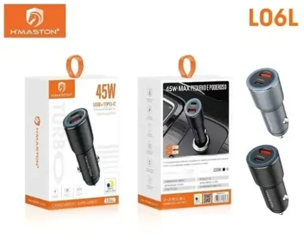 Carregador Automotivo USB e Tipo C 45W Turbo Hmaston Rápido