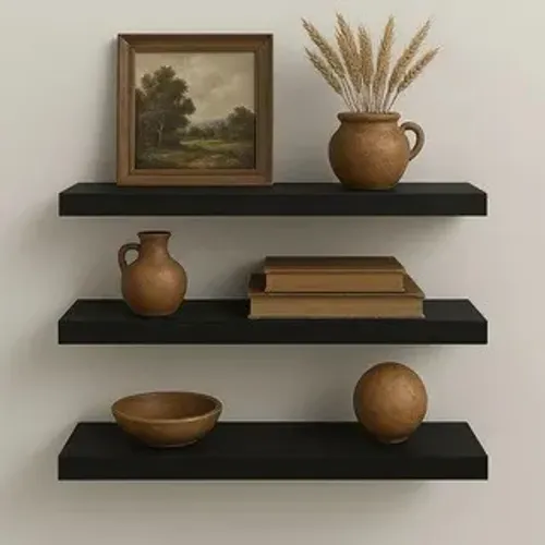 Prateleira Decorativa em MDF Preto 60x20 Flutuante Kit com 3