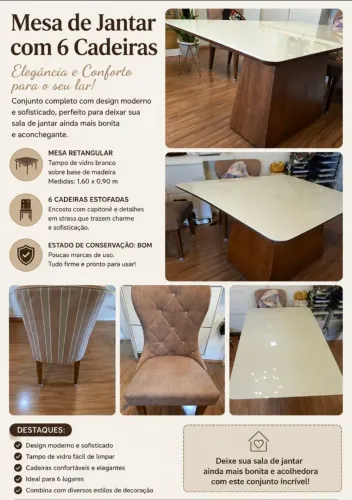 Mesa de Jantar com 6 Cadeiras - Excelente Estado!