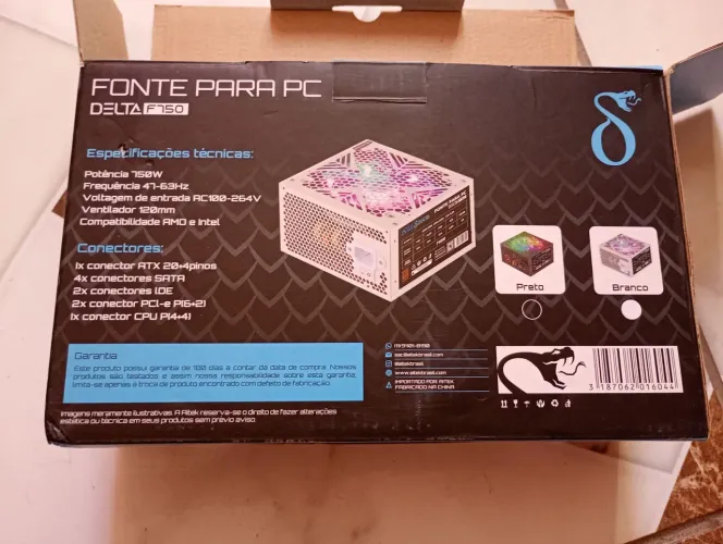 Fonte gamer branca 750 e reais .nova 