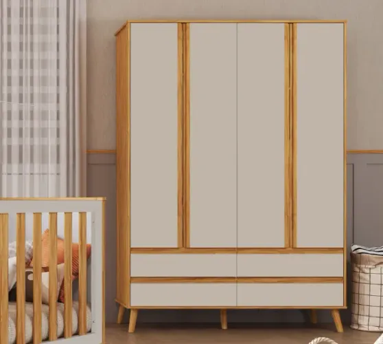 Roupeiro Theo Lisa Retro, 100% MDF - Peroba