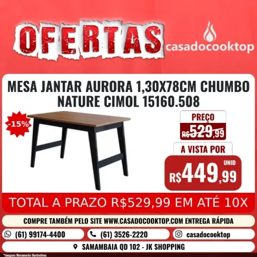 MESA JANTAR AURORA 1,30X78CM CHUMBO / NATURE CIMOL