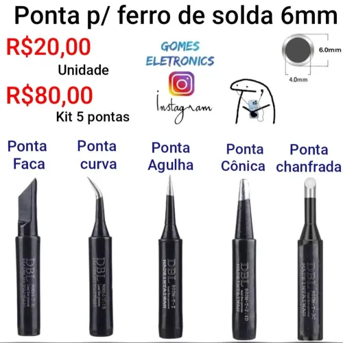 Ponta para Ferro de solda, 5 Modelos diferentes (Loja Fisica)
