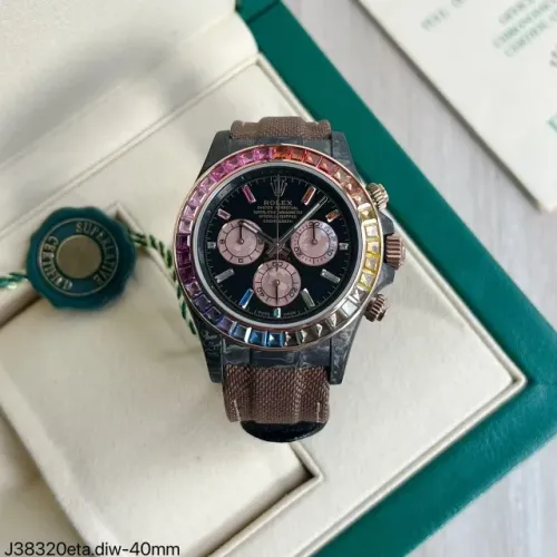 Relógio Rolex Daytona Rainbow 40mm Couro Marrom Super C ETA