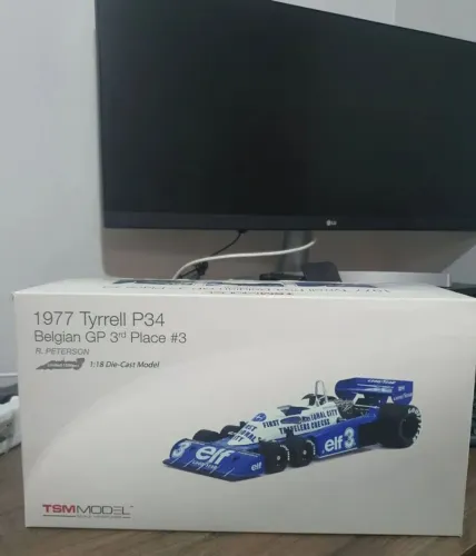Miniatura TSM Tyrrell P34 1977 Belgian GP #3 R. Peterson, escala 1:18, limitada a 1500