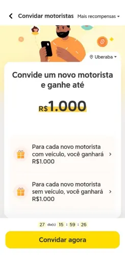 Entre para 99 e conclua 280 corridas - receba 500,00 extras