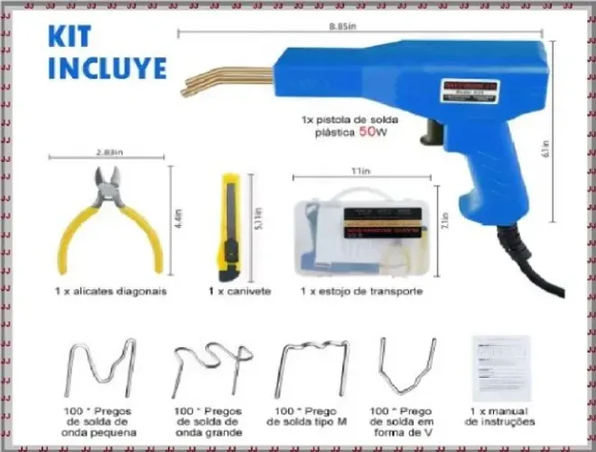 Kit Soldador plástico de para choque e outros com luz + 400 grampos