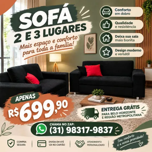 SOFÁ DE ALTA QUALIDADE, FRETE GRÁTIS PARA BH E REGIÃO METROPOLITANA