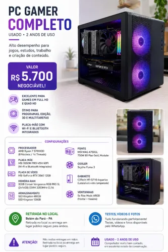PC Gamer Ryzen 7 5700X3D + RTX 3060 12GB + 32GB RAM