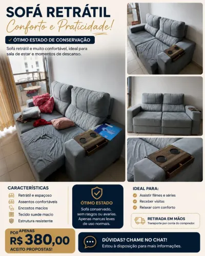 Sofá Retrátil 2 Lugares - Muito Confortável - Excelente Custo-Benefício