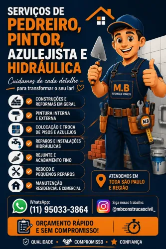 Pedreiro, Azulejista, Pintor e Hidráulica