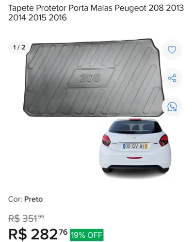 Tapete Protetor Bandeja Peugeot 208