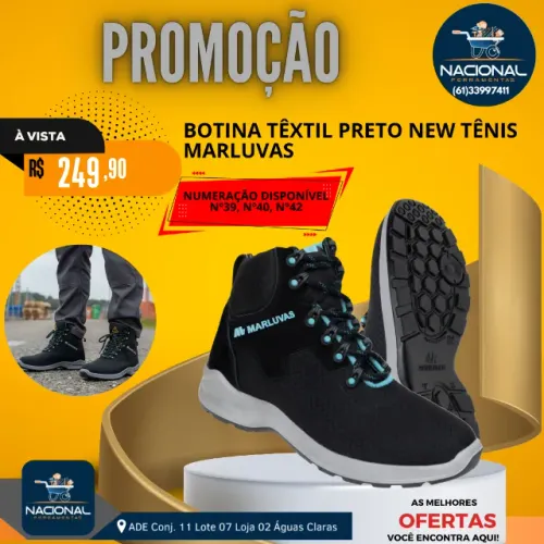 Botina Têxtil Preto New Tênis Marluvas
