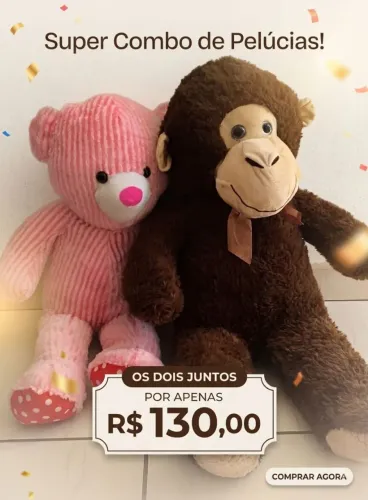 Pelúcia linda ursa e macaco