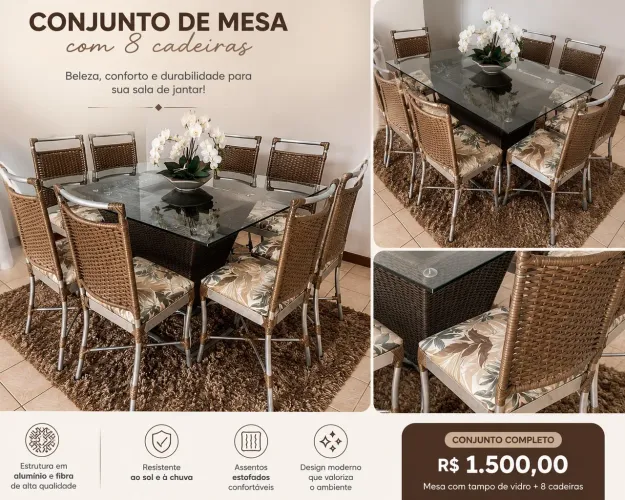 Conjunto de mesa para área externa junco e alumínio