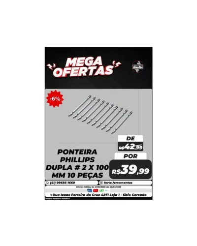 Ponteira Phillips Dupla 2 x 100mm 10 Peças 