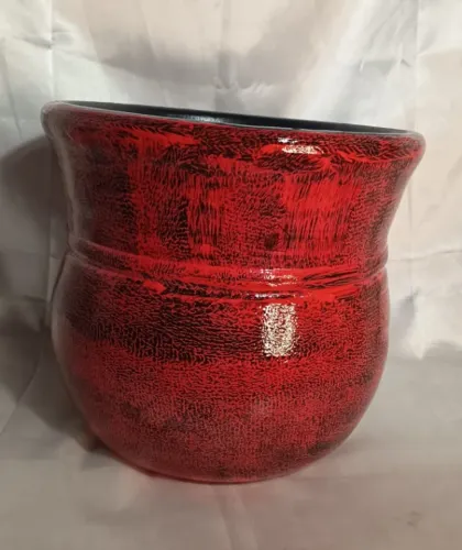 Vaso de Cerâmica Esmaltado Vermelho com Preto 24x27 cm
