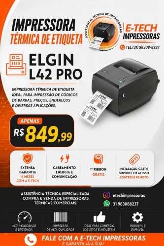 Impressora Térmica de Etiquetas ELGIN L42 PRO e PRO FULL