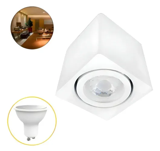 Spot Quadrado Sobrepor Direcionável Minimalista Moderno GU10 + Lâmpada Mr16 cor Branco Qu
