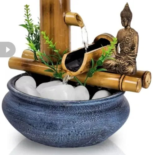 Fonte Buda Hindu De Mesa Agua Cascata Feng Shui Bambu 18Cm