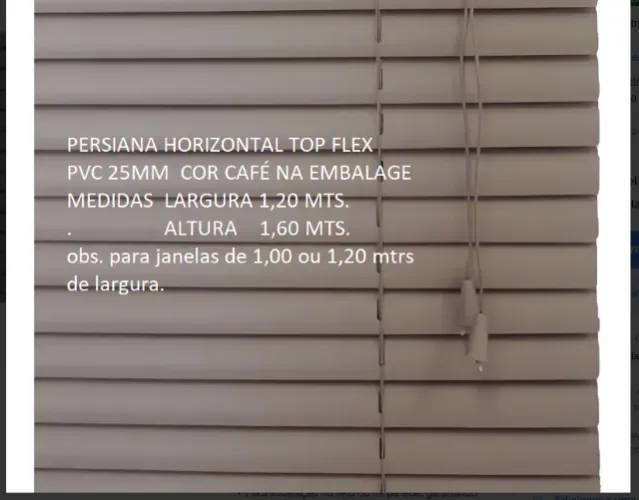 persiana horizontal PVC25 m/m cor café mede Largura 1,20 X Altura 1,60 metros.