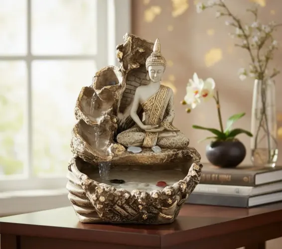 Fonte Água Buda Hindu Yoga 3 Quedas Cascata Decoração Pedras