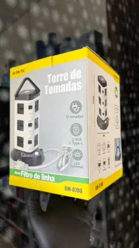 Torre De Tomadas Multiplicador 12 Saídas + 2 USB + 1 Tipo-C 3m