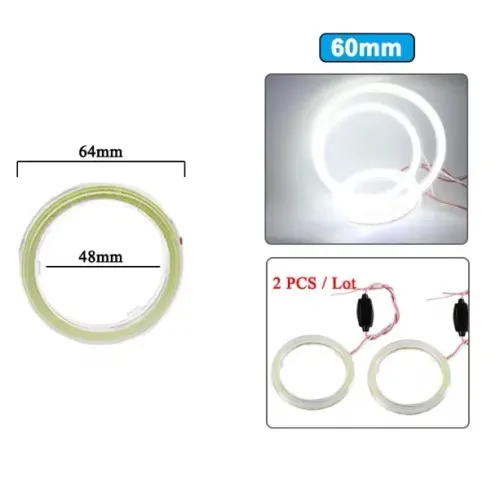 Par LED Olho de Anjo 60mm Lâmpada DRL Carro Moto Luz Branca