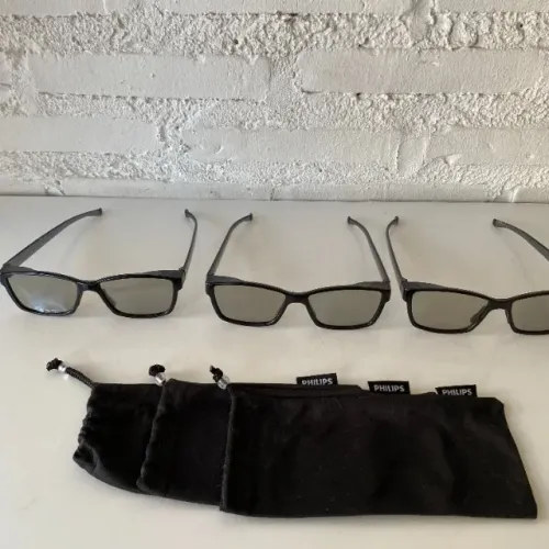 Rf398 Óculos 3D Philips pouco usados, três unidades c/ bolsas originais inclusas