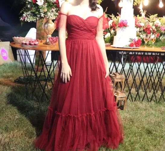 VESTIDO DE TULE FESTA MARSALA TAMANHO P