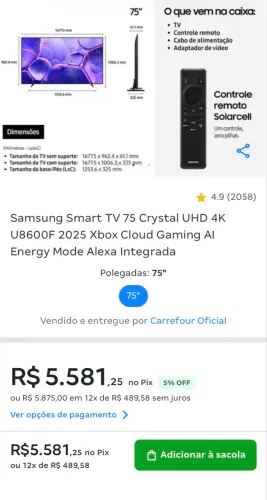 Smart Samsung 75 polegadas 