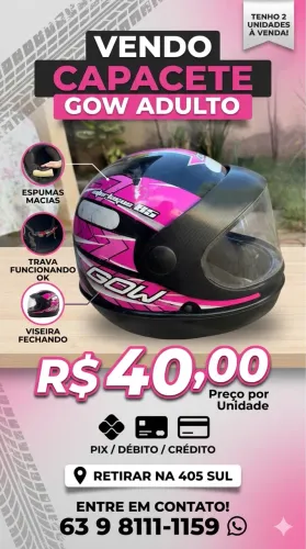 Vendo Capacetes GOW Adulto com excelente relação custo-benefíci