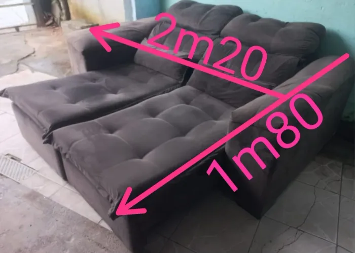 Sofa alto padrão retrátil e reclinavel em tecido suede aveludado cor cinza top