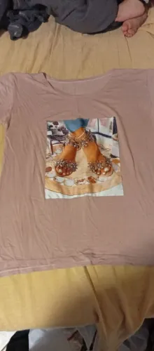 Blusa T-shirt Feminina Nude Rose C/ Estampa - Tamanho G (Viscose)