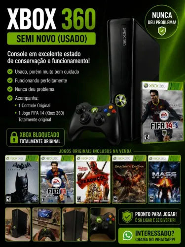 Xbox 360 slim + controle original + 6 jogos (Console original nunca mexido)
