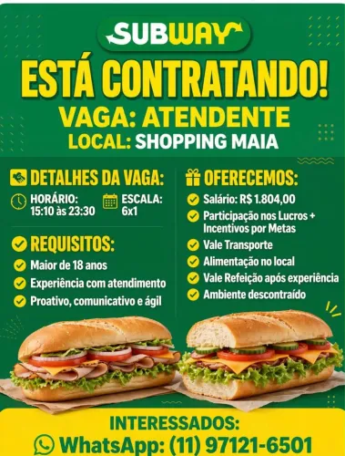 Atendente Subway Shopping Maia
