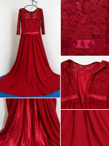 Vestido de festa longo renda no busto - Todo forrado em cetim - Tam P