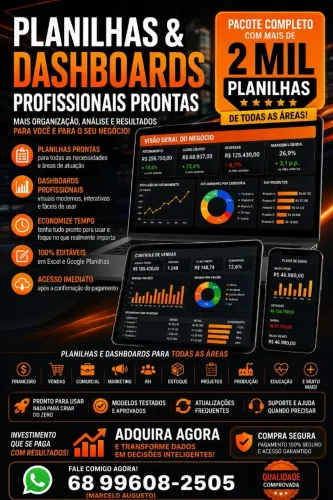 VENDA DE PACOTE DE PLANILHAS