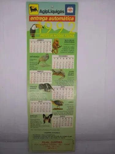 Calendário Gás: Proteja Nossa Fauna - 1992