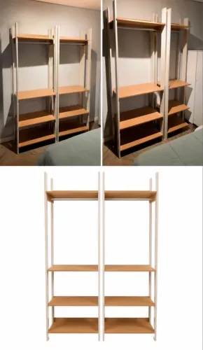 Closet modular aberto em MDF - Off-white com madeira freijó | 2,10m