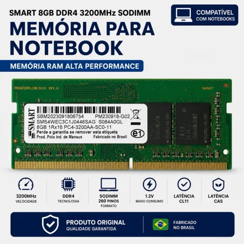 Memória RAM 8GB DDR4 3200MHz Notebook - SMART (SO-DIMM)